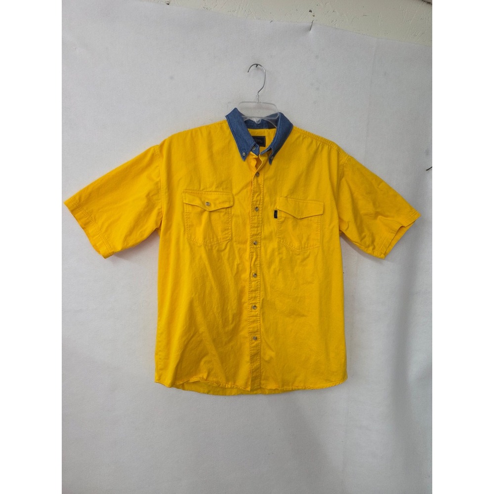 Roper Western Shirt Mens Large Yellow Short Sleeve Denim Collar Cotton Vintage